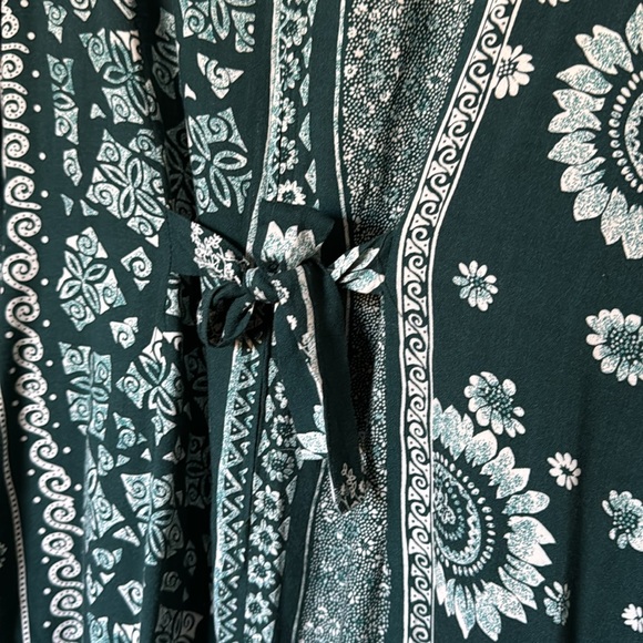 Emblem Dark Green And White Floral Pattern Beaded Maxi Dress - Picture 8 of 8